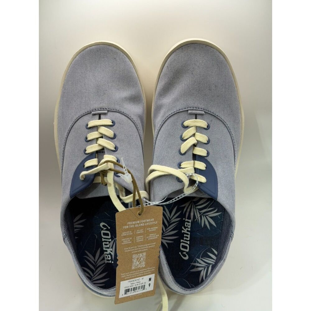 NWT OluKai Tradewind Men's 9 Navy Canvas Lace Up Coastal Casual Sneakers
